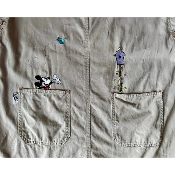 Vintage Mickey Mouse Unlimited Jerry Leigh Khaki Overall Dress Large Embroidered - Picture 3 of 4